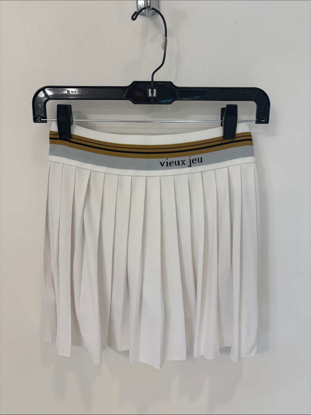Vieux Jeu Tennis White Pleated  Skirt with Striped Waistband